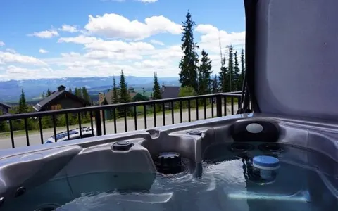 Private hot tub on the deck with mountain views