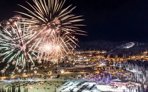 Fireworks over Big White village at night
