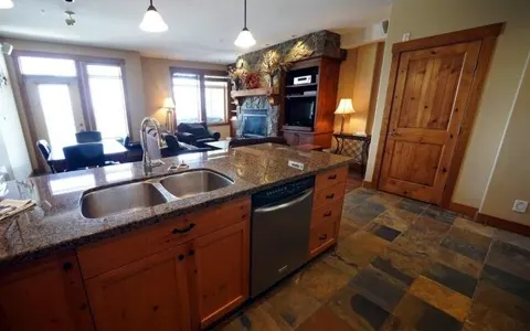 Kitchen island and view to the living room